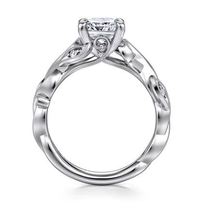 Lena - 14K White Gold Floral Cushion Cut Diamond Engagement Ring