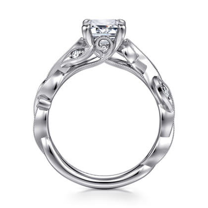 Lena - 14K White Gold Floral Emerald Cut Diamond Engagement Ring