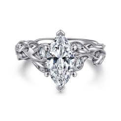 Lena - 14K White Gold Floral Marquise Shape Diamond Engagement Ring