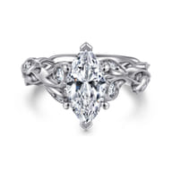 Lena - 14K White Gold Floral Marquise Shape Diamond Engagement Ring
