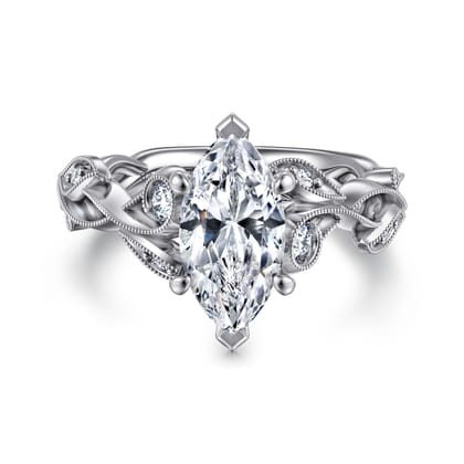 Lena - 14K White Gold Floral Marquise Shape Diamond Engagement Ring