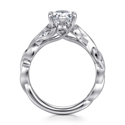 Lena - 14K White Gold Floral Marquise Shape Diamond Engagement Ring