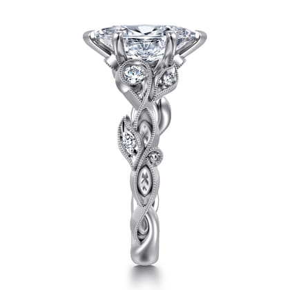 Lena - 14K White Gold Floral Marquise Shape Diamond Engagement Ring