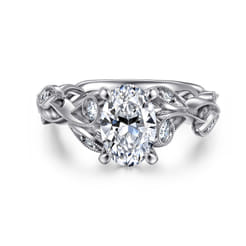 Lena - 14K White Gold Floral Oval Diamond Engagement Ring