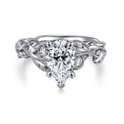 Lena - 14K White Gold Floral Pear Shape Diamond Engagement Ring