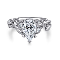 Lena - 14K White Gold Floral Pear Shape Diamond Engagement Ring