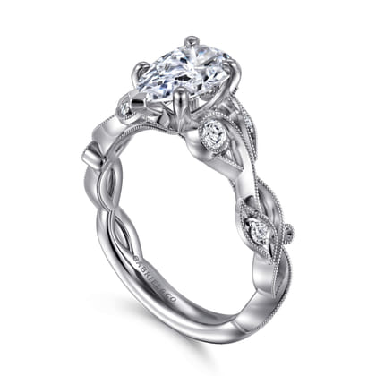 Lena - 14K White Gold Floral Pear Shape Diamond Engagement Ring