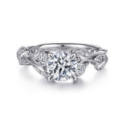 14K White Gold Floral Round Diamond Engagement Ring