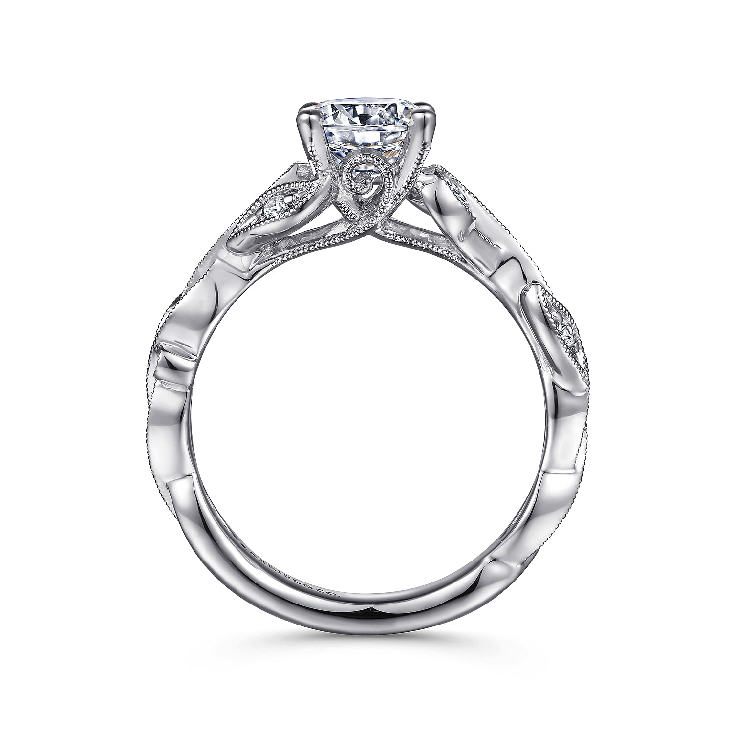 Lena - 14K White Gold Floral Round Diamond Engagement Ring - 0.16 ct - Shot 2