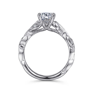 Lena - 14K White Gold Floral Round Diamond Engagement Ring