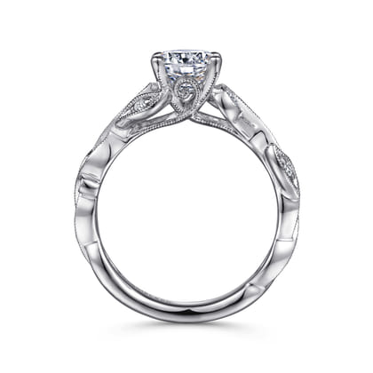 Lena - 14K White Gold Floral Round Diamond Engagement Ring