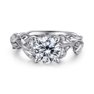 Lena - 14K White Gold Floral Round Diamond Engagement Ring