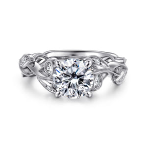 Lena - 14K White Gold Floral Round Diamond Engagement Ring
