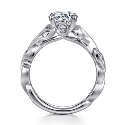 Lena - 14K White Gold Floral Round Diamond Engagement Ring