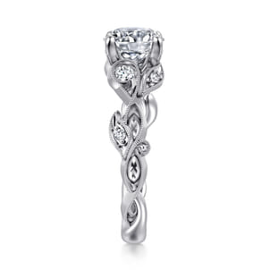 Lena - 14K White Gold Floral Round Diamond Engagement Ring