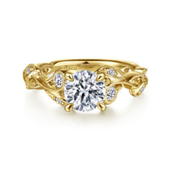 14K Yellow Gold Floral Round Diamond Engagement Ring