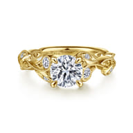 Lena - 14K Yellow Gold Floral Round Diamond Engagement Ring