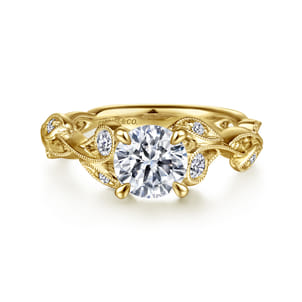 Lena - 14K Yellow Gold Floral Round Diamond Engagement Ring