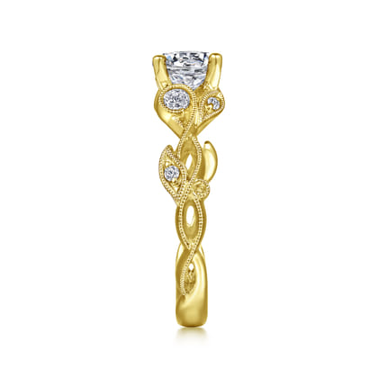 Lena - 14K Yellow Gold Floral Round Diamond Engagement Ring