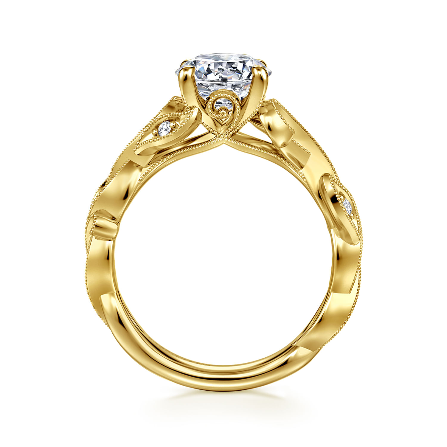 Lena - 14K Yellow Gold Floral Round Diamond Engagement Ring