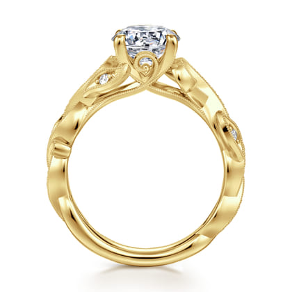 Lena - 14K Yellow Gold Floral Round Diamond Engagement Ring