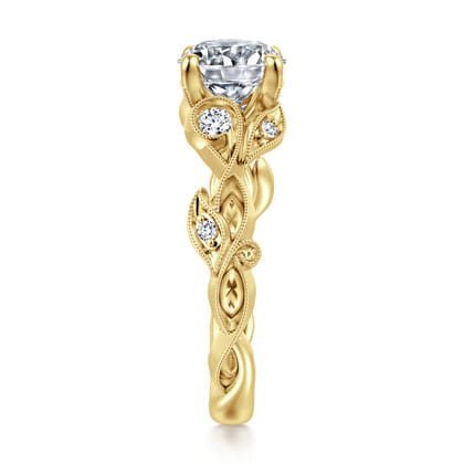 Lena - 14K Yellow Gold Floral Round Diamond Engagement Ring
