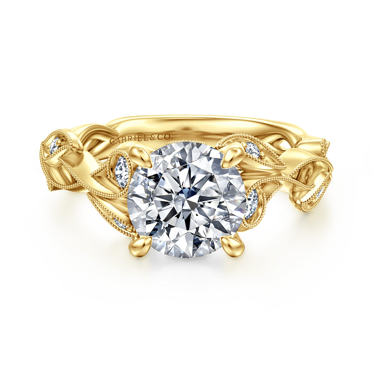 Lena - 14K Yellow Gold Floral Round Diamond Engagement Ring