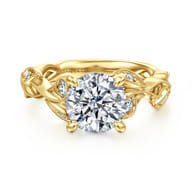 Lena - 14K Yellow Gold Floral Round Diamond Engagement Ring