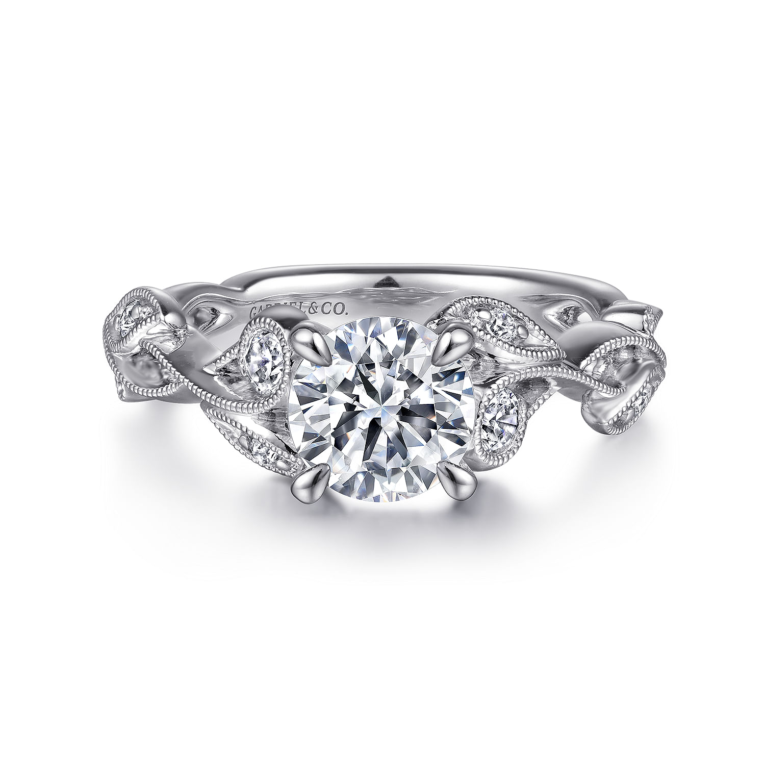Lena - Platinum Floral Round Diamond Engagement Ring