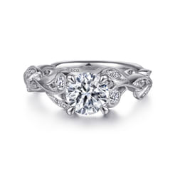 Lena - Platinum Floral Round Diamond Engagement Ring
