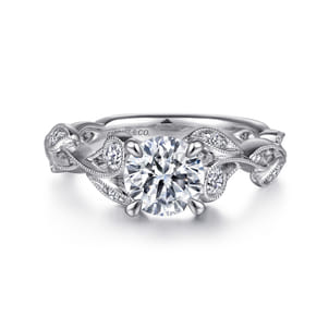 Lena - Platinum Floral Round Diamond Engagement Ring