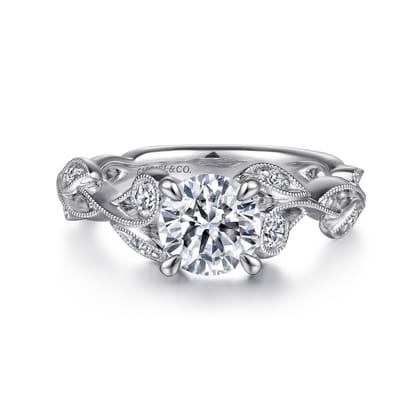 Lena - Platinum Floral Round Diamond Engagement Ring