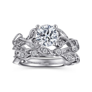 Lena - Platinum Floral Round Diamond Engagement Ring