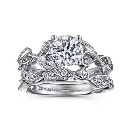 Lena - Platinum Floral Round Diamond Engagement Ring