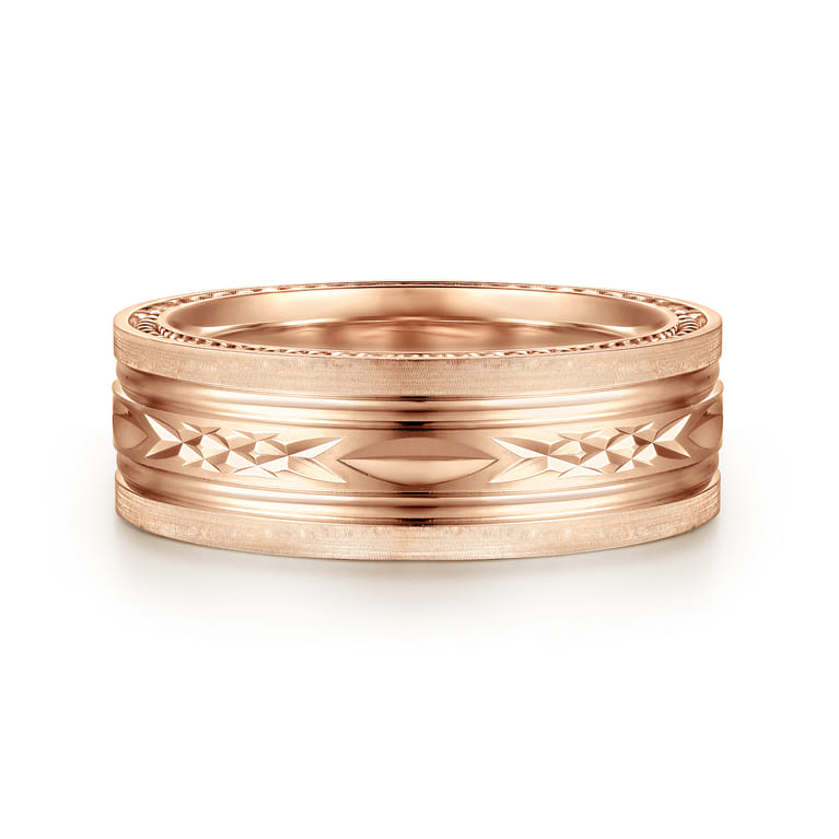 Leo - 14K Rose Gold 8mm Mens Wedding Band in Satin Finish - Shot 1