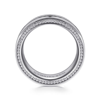 Leo - 14K White Gold 8mm - Carved Men's Wedding Band in Satin Finish