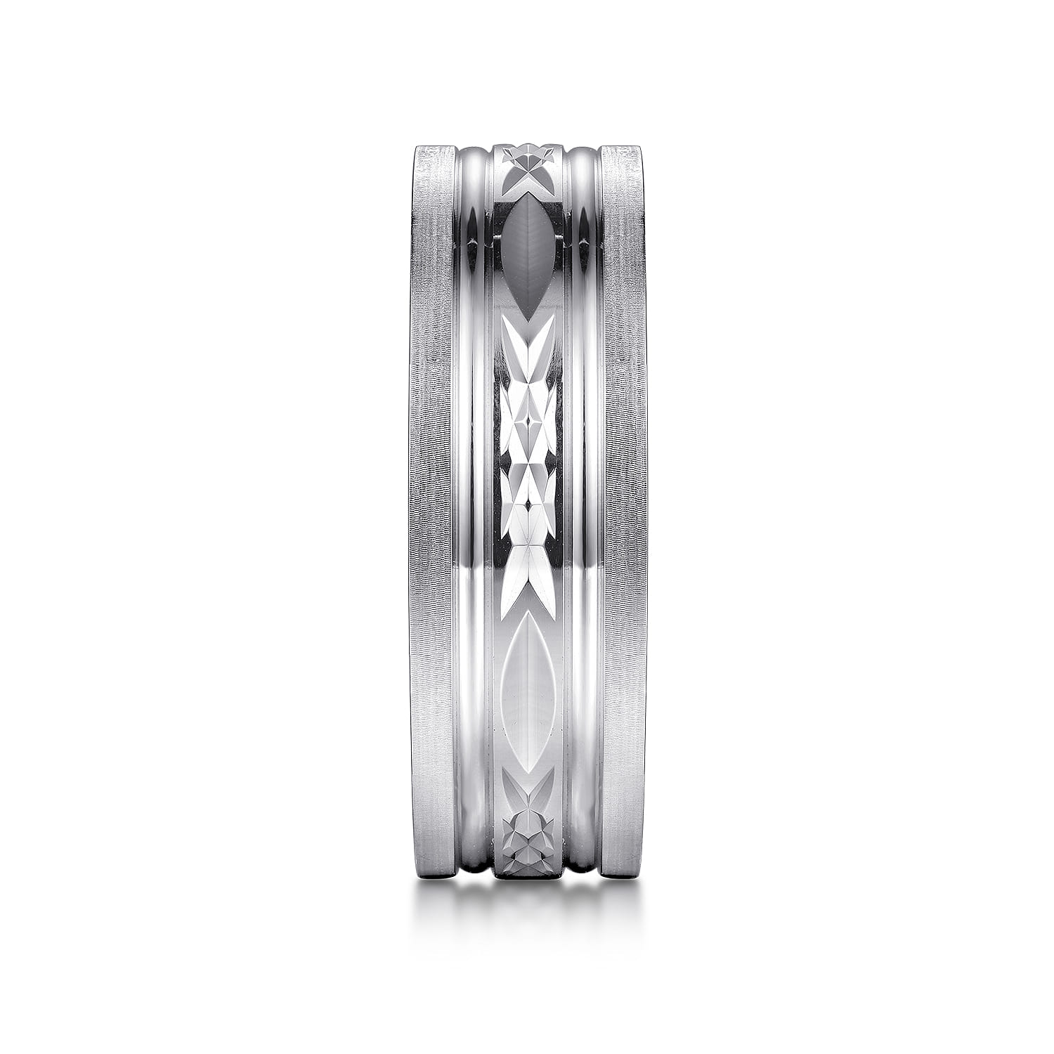 Leo - 14K White Gold 8mm - Carved Men's Wedding Band in Satin Finish - Shot 4
