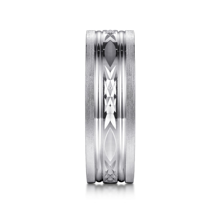 Leo - 14K White Gold 8mm - Carved Men's Wedding Band in Satin Finish - Shot 4