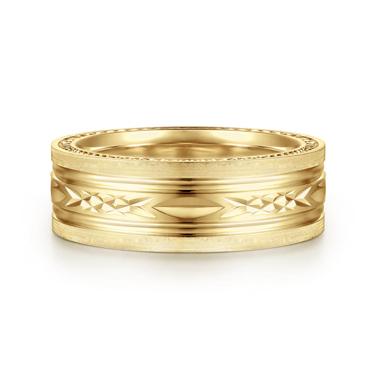 Leo - 14K Yellow Gold 8mm Mens Wedding Band in Satin Finish - Shot 1