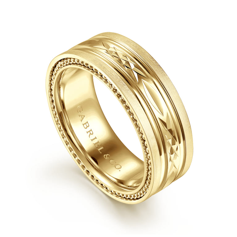 Leo - 14K Yellow Gold 8mm Mens Wedding Band in Satin Finish - Shot 3