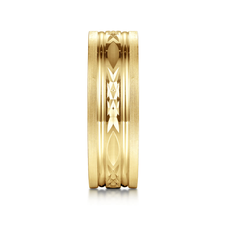 Leo - 14K Yellow Gold 8mm Mens Wedding Band in Satin Finish - Shot 4