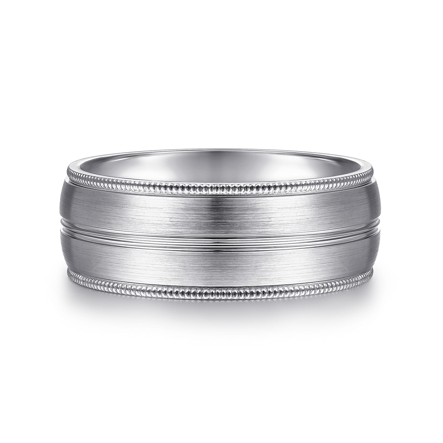 Leonardo - 14K White Gold 8mm - Men's Wedding Band in Satin Finish - Shot 1