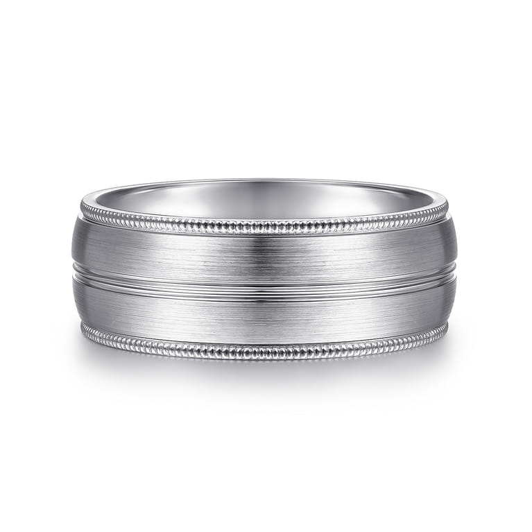Leonardo - 14K White Gold 8mm - Men's Wedding Band in Satin Finish - Shot 1