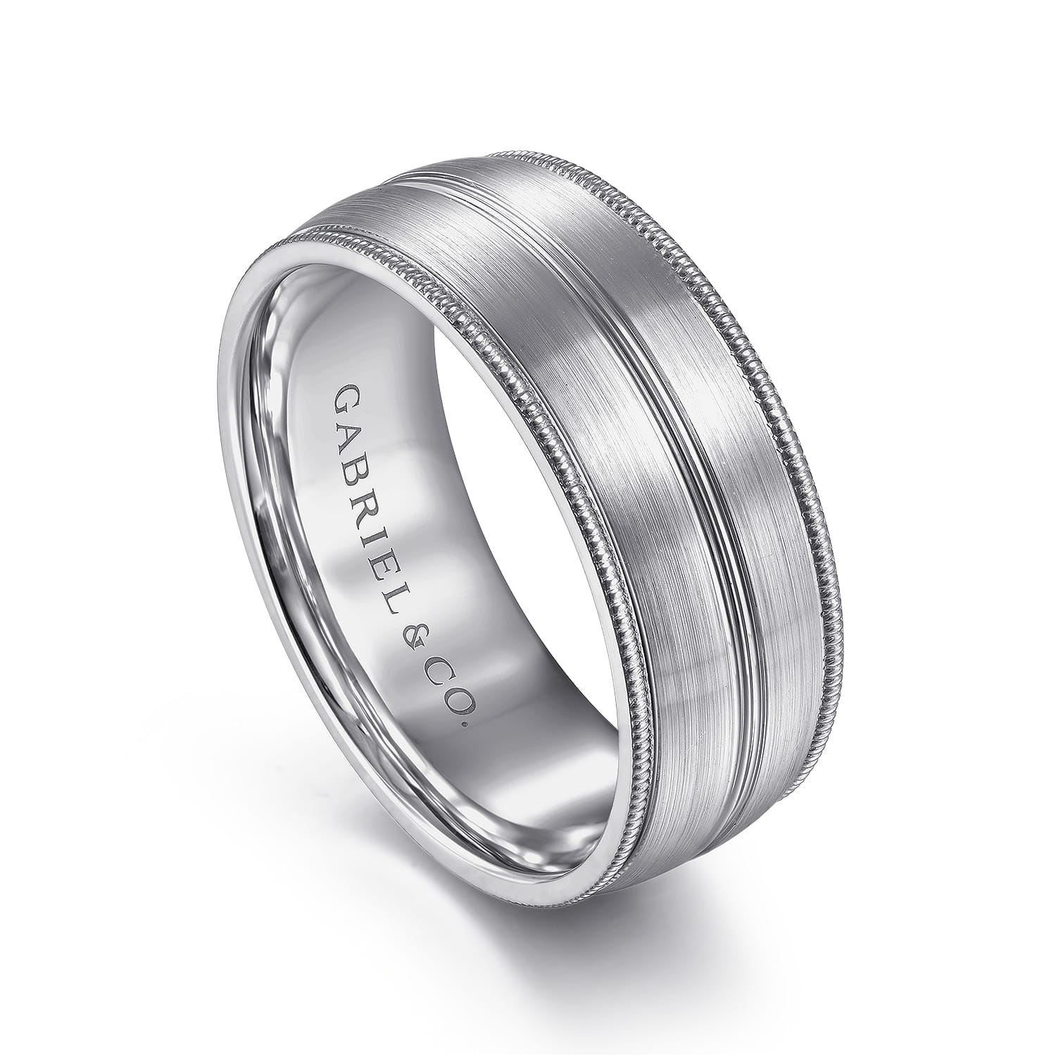 Leonardo - 14K White Gold 8mm - Men's Wedding Band in Satin Finish - Shot 3