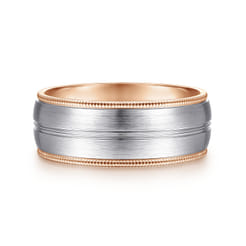 Leonardo - 14K White-Rose Gold 8mm - Men's Wedding Band in Satin Finish