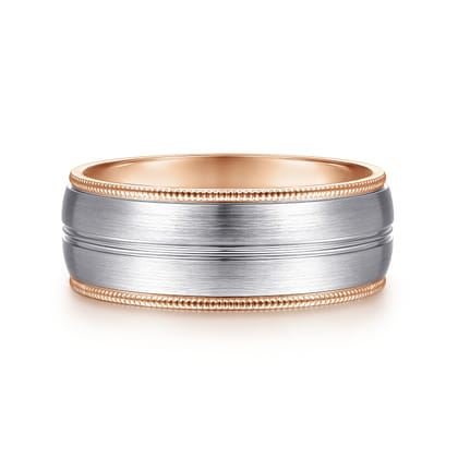 Leonardo - 14K White-Rose Gold 8mm - Men's Wedding Band in Satin Finish