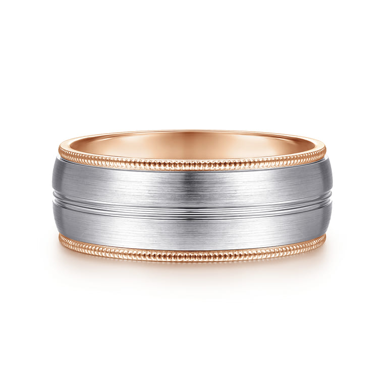 Leonardo - 14K White-Rose Gold 8mm - Men's Wedding Band in Satin Finish - Shot 1