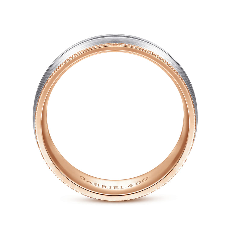 Leonardo - 14K White-Rose Gold 8mm - Men's Wedding Band in Satin Finish - Shot 2