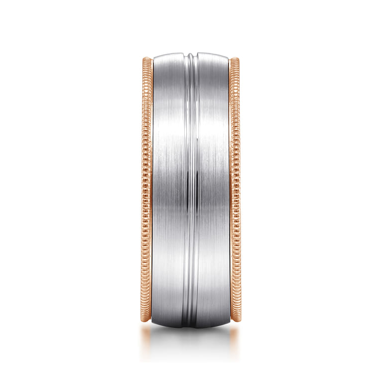 Leonardo - 14K White-Rose Gold 8mm - Men's Wedding Band in Satin Finish - Shot 4