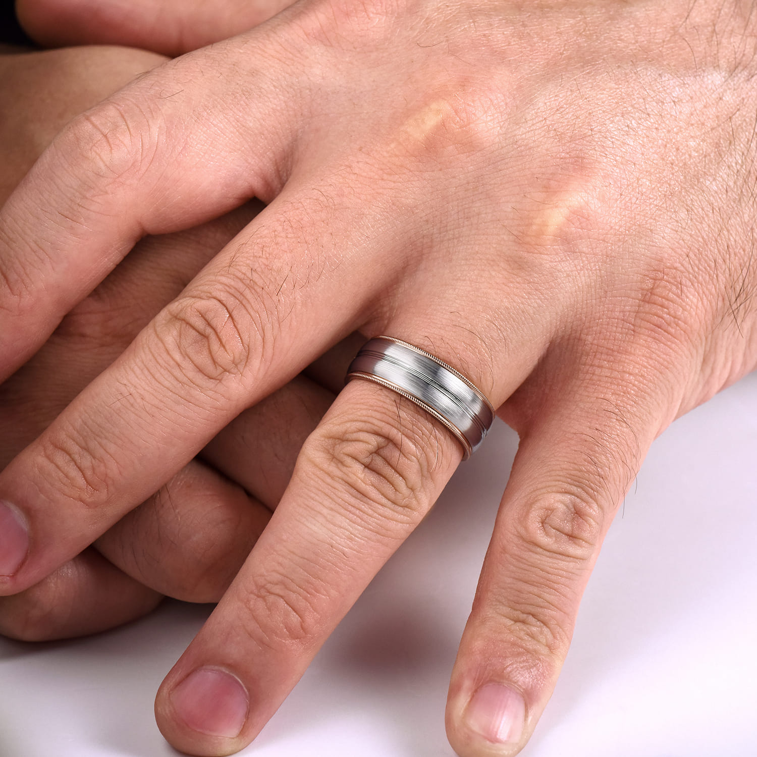 Leonardo - 14K White-Rose Gold 8mm - Men's Wedding Band in Satin Finish